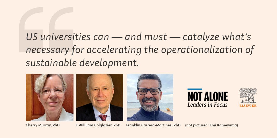 Quote card for Prof Cherry Murray et al: "US universities can — and must — catalyze what's necessary for accelerating the operationalization of sustainable development. 