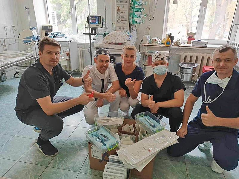 Doctors in Ukraine receive medical supplies.